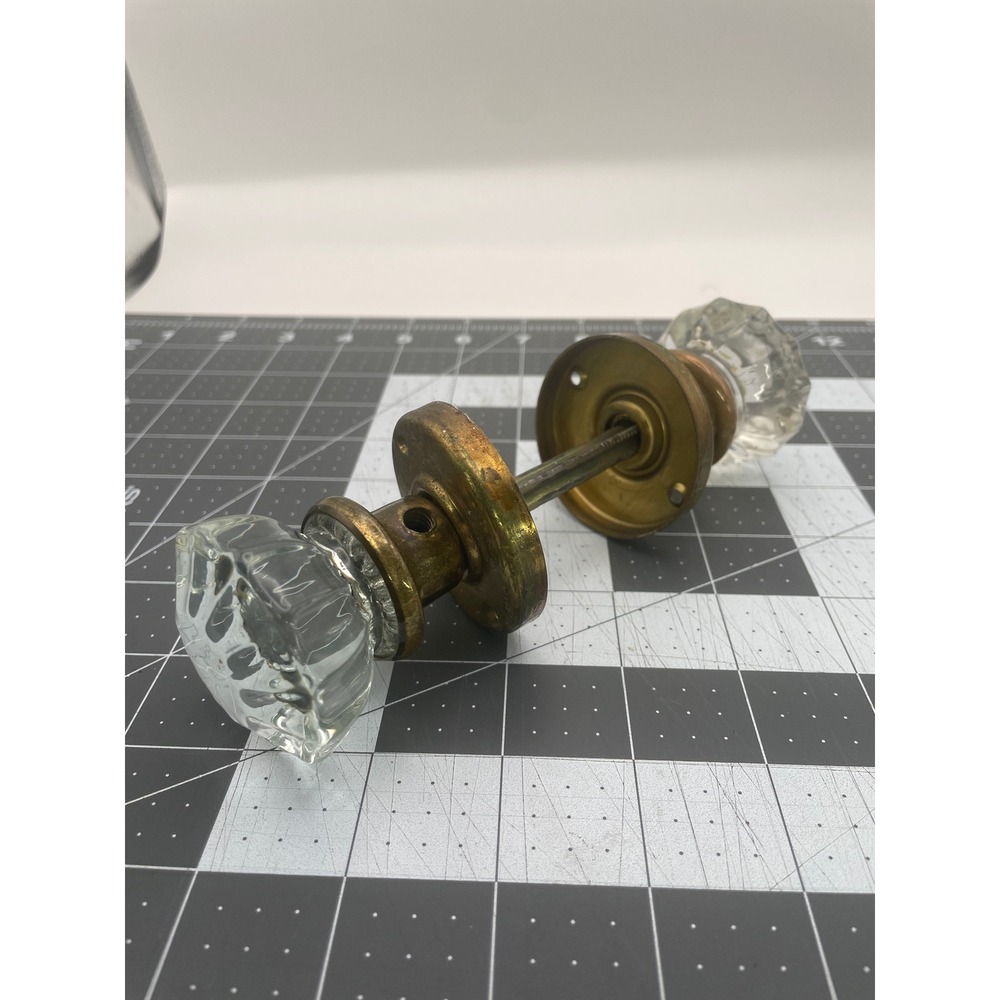 ONE Vintage Glass Door Knob Set with Brass Hardware Architectural Salvage